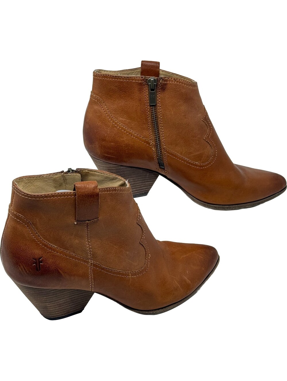 Frye Reina Tan Camel Brown Leather Western Ankle Boots, size 9.5M 3472057-CAM